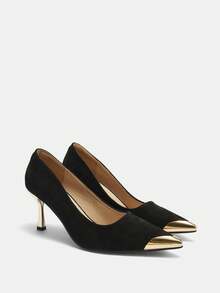 New Stylish Women Mid Heel Pointed Toe High Heels, Fashion Versatile Pumps Spring Shoes - Black - View 3