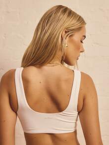 Aralina Leisurewear Active Women's Ruched Front Scooped Back Detail Crop Gym Workout Top - White - View 6