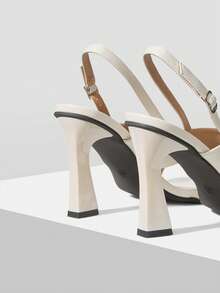 Mnmlis Beige Criss-Cross Strap Square Toe Chunky Heel Sandals, Minimalist Luxury Commuting High-End Feeling - Apricot - View 5