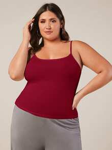 EMERY ROSE 夏季大码休闲纯色修身吊带背心 - 酒紅色 - 查看 5