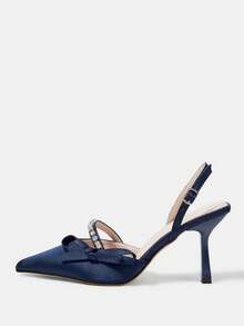 CUCCOO HITCHD 女士鞋履春夏新款立体可爱大蝴蝶结尖头酒杯跟中跟浪漫优雅简约黑色缎面高跟单跟约会下午茶派对情人节优雅礼服宴会约会晚礼服甜美性感婚鞋半拖鞋马卡龙白米色蓝色宝蓝色粉色棕色绿色酒红色灰色玫瑰红紫色黄色橙色杏色金色银色钻石大码水钻花朵蕾丝婚鞋春鞋新娘鞋 - 寶藍色 - 查看 9