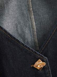 GlowEve 女士翻领单排扣休闲牛仔背心 - 藍色 - 查看 7