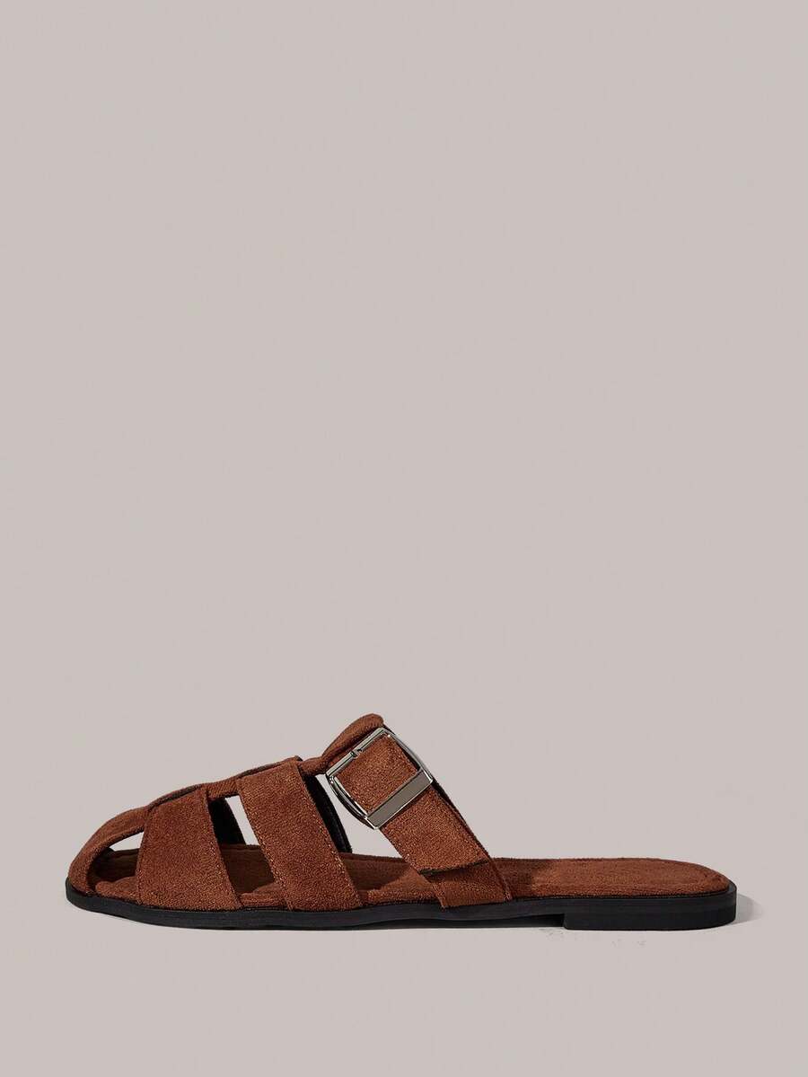 Styleloop Ladies, Buckles, Trim, Flat Sandals - Brown - View 1