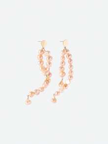 Opalesca 18K Gold Pale Pink Pearl Earrings, Elegant Casual Daily Accessory,Outfits,Old Money,Beaded,Wedding/Bridal Accessories,Fairycore/Fairy,Pearl,For Mom/Women/Girl/Mother,Elegant,Premium,Classy,Crystals,Valentine's Day,Gift - Gold - View 3