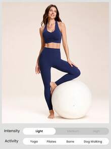 GLOWMODE DD+ FeatherFit™ Non-Stop Glow Stretch & Shine Buttery-Soft Stretchy Gathered Front Removable Cups Cropped Tank Top Low Impact Yoga Studio Pilates Daily Active Wear - Dark Blue - View 7