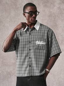 STYNVO Men's Plaid Single-Breasted Casual Versatile Commuting Short Sleeve Shirt - Black - View 1