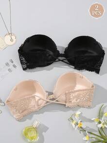 Snug Zone 2pcs/Set Strapless Front Closure Underwire Bra, Lift & Enhance Small Bust, Includes Invisible Shoulder Straps, Versatile Wear - Multicolor - View 2