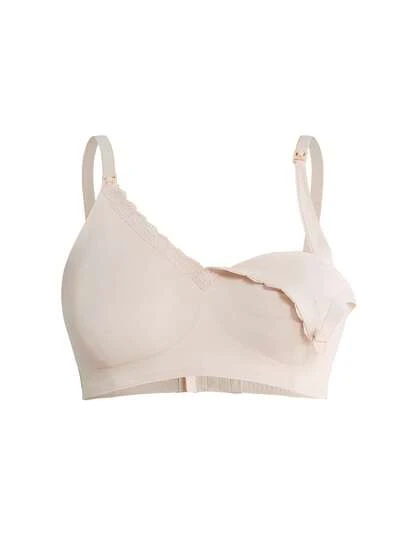 1pc Women's Seamless Lace Trim Solid Color Wireless Nursing Bra, Plus Size