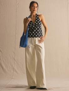 MUSERA Denim Denim com Detalhe de Cadarço de Perna Larga, Primavera Verão Confortável Fofo Diário Feminino Férias Luz do Sol Social - Bege - Visão 1