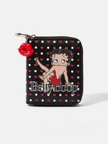 Betty Boop x SHEIN 1 Ví ngắn thời trang in hình chấm bi đen và môi đỏ - Màu đen 1 - Xem 1