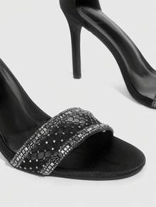 CUCCOO SZL Women's High Heel Shoes, Black Color, Crystal Embellished Mesh Hollow-Out Design, Zipper Back Closure, Fashionable & Sexy Sandals For Summer Spring Shoes - Black - View 5