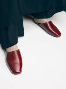 Mnmlis Zapatos de mujer para primavera y verano, nuevos modelos. Diseño cuadrado simple para uso en casa, citas, tardes de té. Populares zapatos planos tipo mula - Burdeos - Ver 4