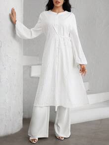 Graceveil 法式浪漫提花侧系带长袖优雅甜美开衫衬衫裙 - 白色 - 查看 6