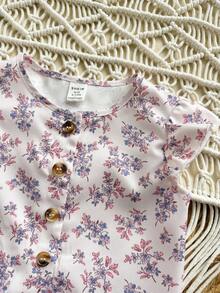 SHEIN Baby Girl Vacation Casual Ditsy Floral Tank Top And Pants Set - Brown - View 7