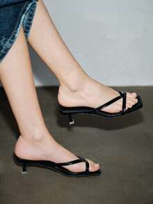 2026 New Fashion Versatile Comfortable Solid Color Stone Texture High Heel Sandals (Stone Texture Random Cut), Kitten Heel Spring Shoes - Black - View 4