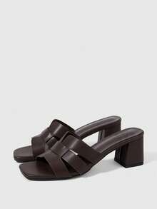 Sleekvia Women Shoes Spring And Summer New Square Toe Thick High Heel Brown Splicing Women's High Heel Sandals Fashionable And Comfortable Versatile Commuter Women's Sandals Slippers - Coffee Brown 1 - View 1