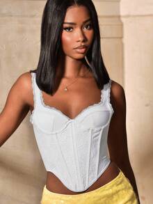 Mima John Weißes Spitzen-Camisole Top für Frauen, Weißer BH, Frauen BH, Herbst - Weiss - Übersicht 6