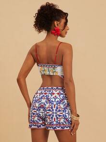 Travachic Women's Chiffon Printed Camisole & Shorts 2 Pieces Set, Spring/Summer Vacation - Multicolor - View 2