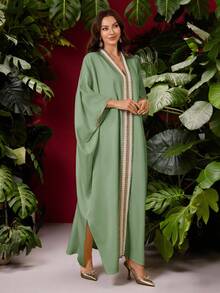 Al Najma Women's Turkish Maxi Dress & Arabic Traditional Abaya Kaftan Luxury Dresses Caftan For Women Latest Dress Style For Women Resort Dresses For Women Kaftan Dress For Women Arabic Style Luxury Kaftan Dress Kaftan Dresses For Women Kaftan Dress Arabic Style - Green - View 2