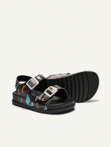 Cozy Pixies 1 Pair Of Summer Fashionable Versatile Dinosaur Fun Cute Children's Casual Soft Sole Lightweight Double Match Male Baby Flat Sandals - Black - View 6