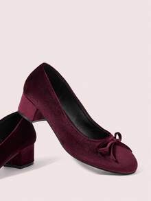 CUCCOO DOLLMOD Women Shoes Fashion Women's High Heels Shoes Big Bow Round Toe High Heels Elegant Sweet Daily Wear Shoes - Burgundy - View 4