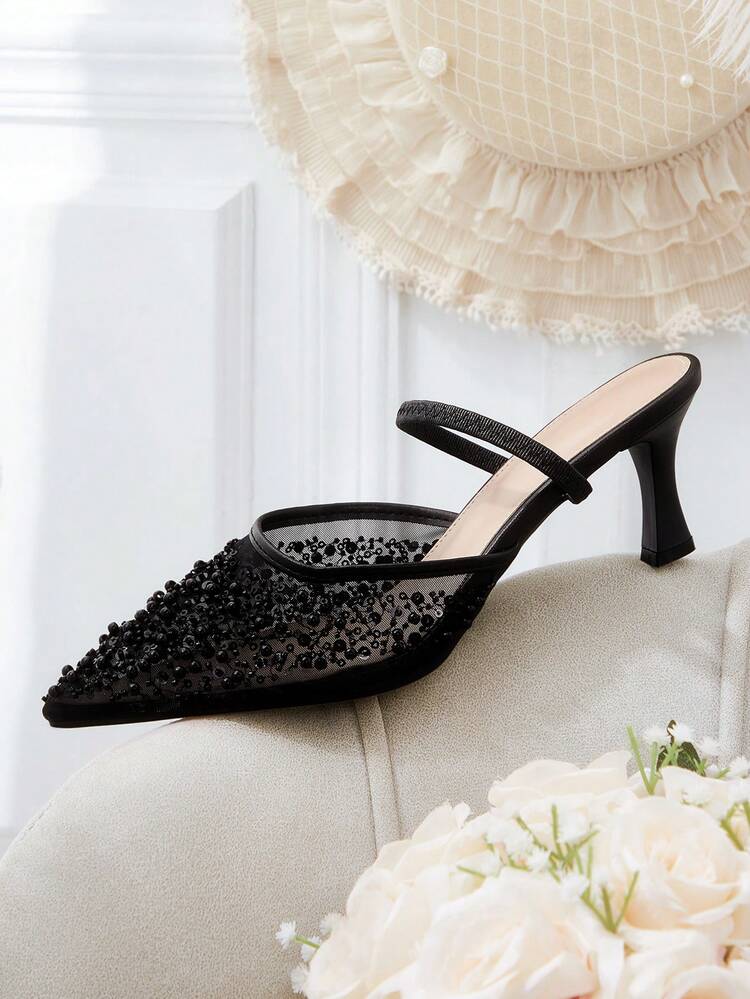 CUCCOO HITCHD Women Shoes Pointed Rhinestones Thin Heel High Heel Medium Heel Elegant Casual Simple Wedding Comfortable Portable Foot Set Workplace Commuter Elegant Fashion Women's High Heel Shoes High Heel Dating Elegant Wear Workplace Wear Formal Settings Wedding Shoes Summer Shoes Bride Shoes