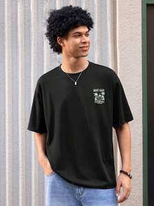 Open Phase SU ER 男士时尚印花宽松短袖T恤 | 精致设计 | 夏季必备 | 易于搭配，展现您的风格 - 黑色 - 查看 3