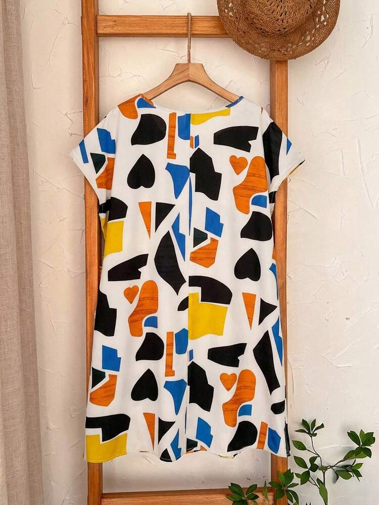 Plus Size Women V-Neck Geometric Print Casual Everyday Wear & Date Dress Summer Outfits Summer Clothes Spring Dress Spring Outfit Women Spring Clothing Beach Vacation Outfits For Women