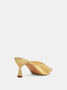 Glitzique 女士金色亮面方头高跟凉鞋，适合度假、婚礼、派对、宴会，金色鳄鱼纹高跟拖鞋 - 金色 - 查看 5