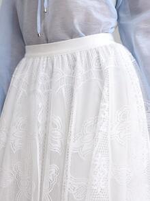 Modelyn White Elastic Waist Lace Women's Loose A-Line Skirt - White - View 7