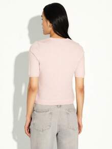 KSTM Women Button Front Short Sleeve Knit Cardigan With Round Neckline Spring Summer Lightweight Top - Pink - View 2