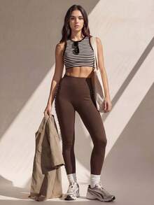 Anewsta Women's Fashionable Fitted Sports Pants With Beads And Rhinestones, Spring/Summer - Brown - View 6