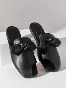 SHUZIA Women's Elegant Ribbon Decor Slip-On Mules – Comfortable, Versatile & Classic Essential - Black - View 5