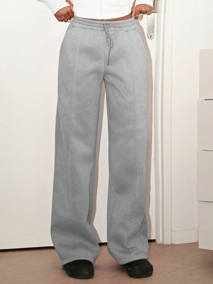 Mima John 卵石缝线细节直筒运动裤 - 灰色 - 查看 1