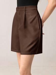 BizChic Quần short nữ mùa hè mới, thiết kế xếp ly eo, túi bên hông, phù hợp cho công sở, các dịp trang trọng, đi làm thanh lịch trong thành phố, phong cách thường ngày, lãng mạn retro thập niên 90, dự tiệc, lễ tốt nghiệp, dễ phối đồ, dự đám cưới, phù dâu, chủ nhà, đi chơi, giao lưu, hẹn hò, tiệc tùng, hòa nhạc, lễ tốt nghiệp, bữa ăn trưa, sân bay. - màu nâu - Xem 3