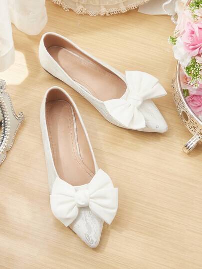 CUCCOO HITCHD Women's Flat Pointed Toe Floral Mesh Bow Slip-On Casual Comfortable Loafers