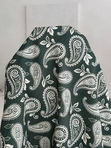 Louniche 女士休闲度假复古印花花瓣袖方领扭结衬衫 - 綠色 - 查看 6