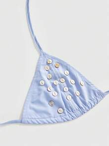 ROMWE Kawaii Fashionable Tie-Neck Asymmetrical Long Sleeve Blouse For Women - Baby Blue - View 4