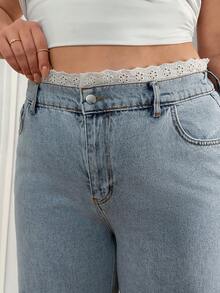 EURMUSE Plus High Waist Belt Detailed Straight Jean - Light Wash - View 1