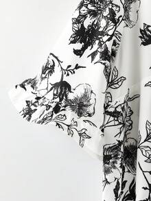 EMERY ROSE 大码卡其色叶子下摆短袖衬衫，简约时尚休闲日常度假穿搭，适合春夏穿着，西式女装，夏季沙滩装，夏季连衣裙，春季女装，度假装，蝴蝶连衣裙，母女装，亲子装，春季母女装，印花连衣裙，印花上衣，女士印花上衣，黑白上衣，荷叶边袖上衣，短袖上衣 - 彩色 - 查看 5
