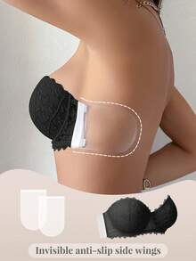 DesireSculpt Set de 2 sujetadores inalámbricos sin espalda de encaje, que levantan y realzan el busto pequeño, sujetador invisible sin tirantes - Multicolor - Ver 4