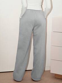 Mima John 卵石缝线细节直筒运动裤 - 灰色 - 查看 2