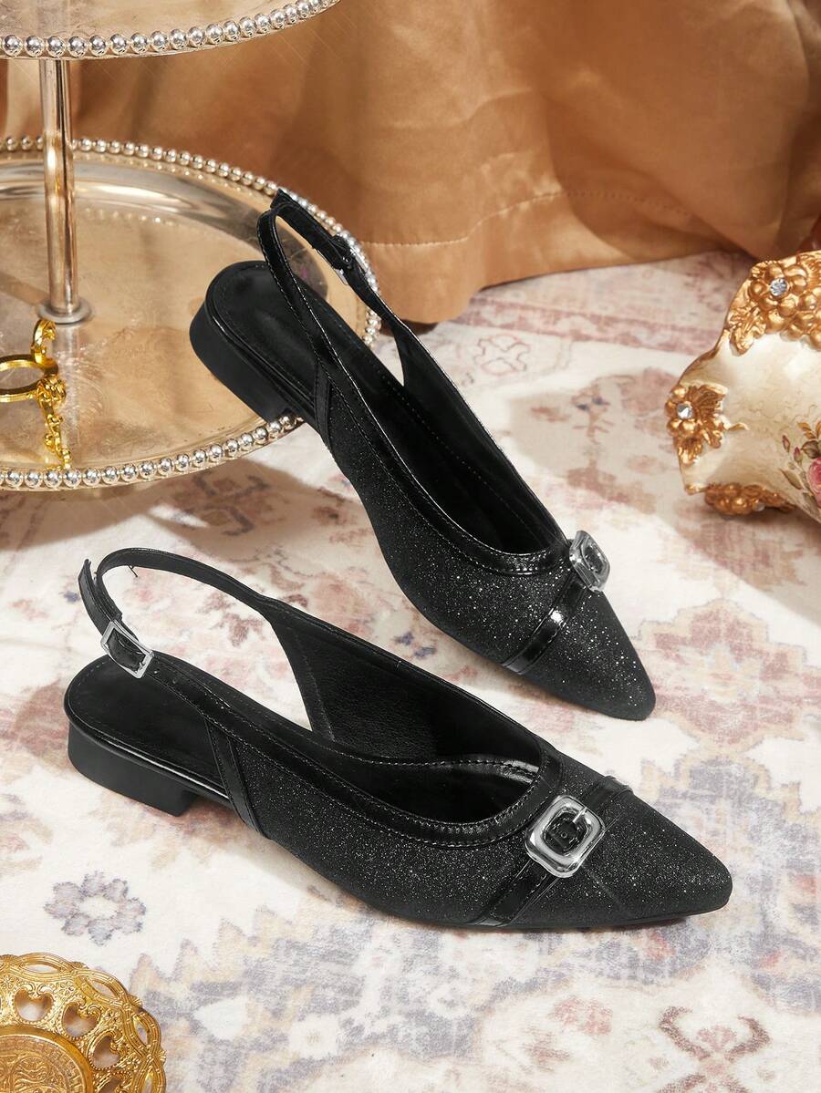 CUCCOO TILAWA Women Shoes Glitter Fabric Design Black Pointed High-Heeled Shoes, Suitable For Parties And Daily Wear Shooting - Black - View 1