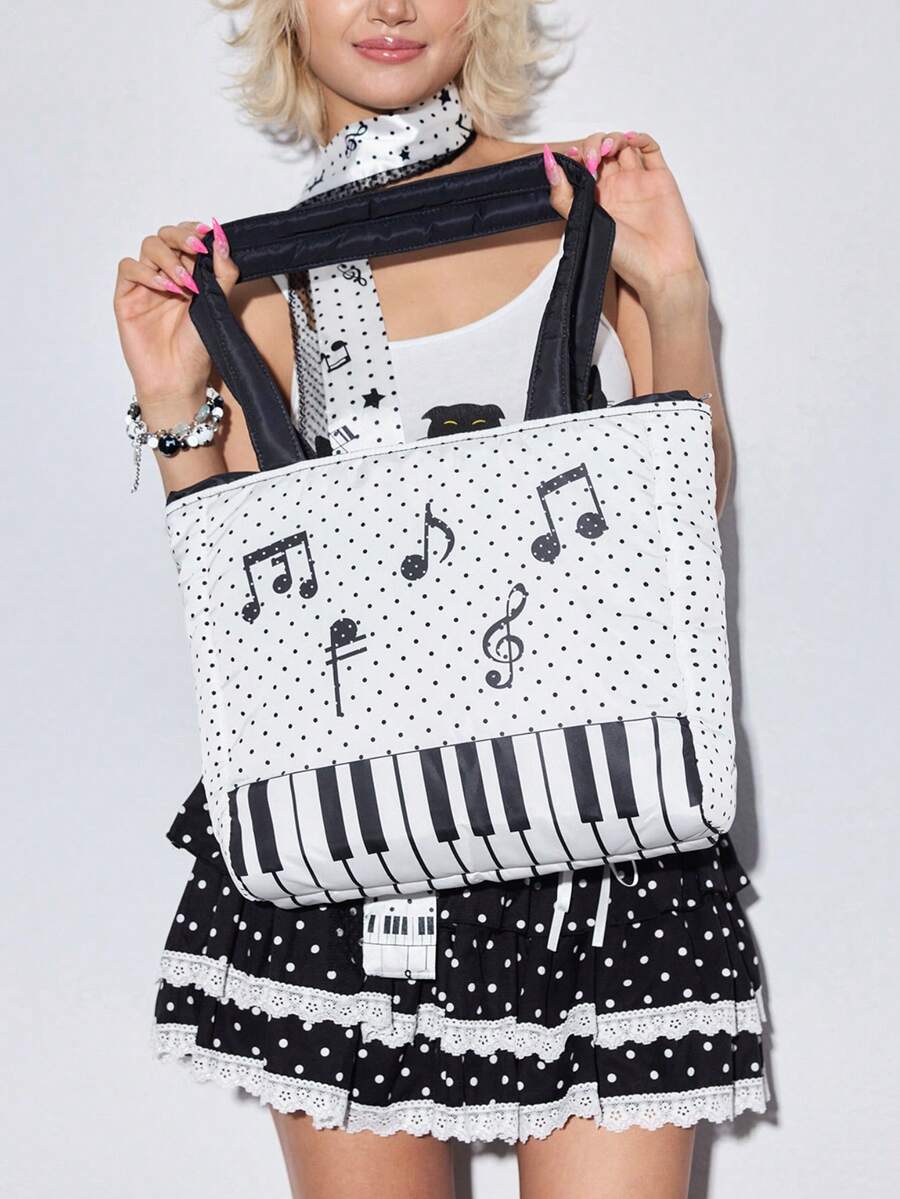 ROMWE Anime Figure Graphic Large Capacity Portable Shoulder Bag For Women - White - View 1