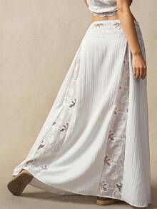 Bohemela Fustă albă extra lungă pentru femei, vară, vacanță, eleganță romantică, plajă franceză, stil boem, country, festival de muzică, brodat, dantelă, patchwork, țesut jacquard, vară pentru femei, stil liber și relaxat, plajă, vacanțe de vară, petrecere - alb - Vizualizare 6