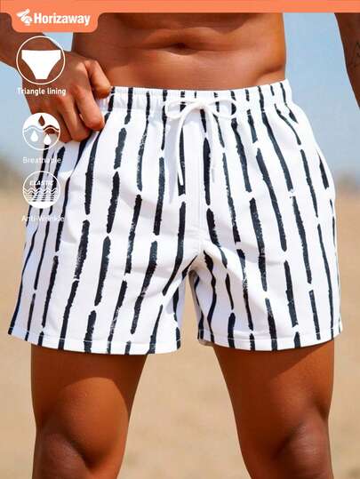 Manfinity VDAYZ 男士黑/白条纹沙滩短裤，夏季时尚男士度假男士短裤度假男士沙滩短裤男士夏季男士短裤海滩男士短裤男士沙滩短裤泳裤男士沙滩装，夏威夷