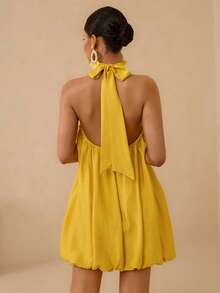 Vesra Women's Vacation Casual Halter Backless Sleeveless Dress - Yellow - View 2