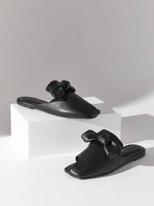 SHUZIA Women's Elegant Ribbon Decor Slip-On Mules – Comfortable, Versatile & Classic Essential - Black - View 1