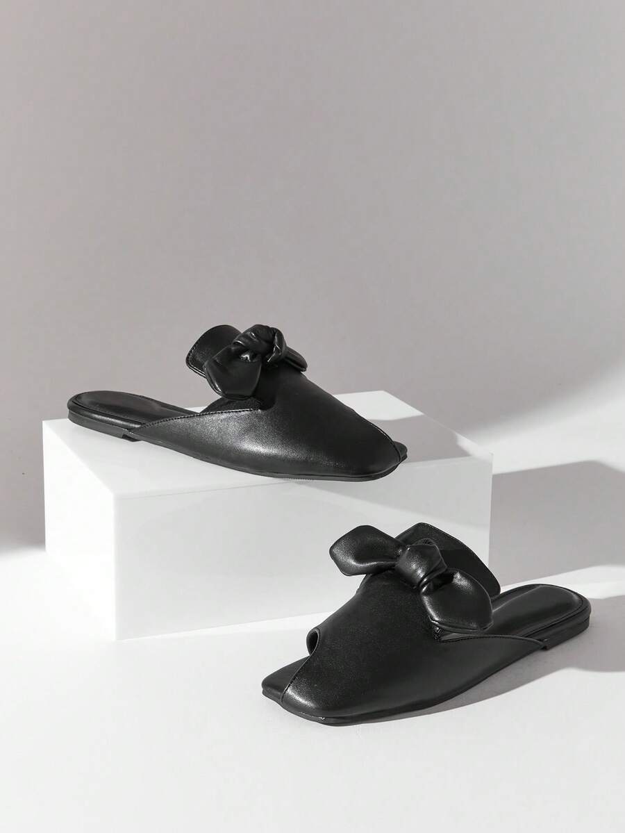 SHUZIA Women's Elegant Ribbon Decor Slip-On Mules – Comfortable, Versatile & Classic Essential - Black - View 1