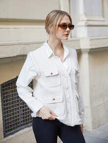 SHEIN Cottnline 1入組翻蓋口袋毛邊緣外套馬甲 - 白色 - 查看 3